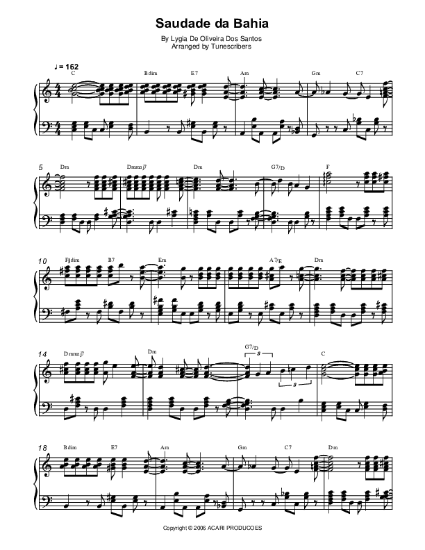 Saudade da Bahia (arr. Tunescribers)