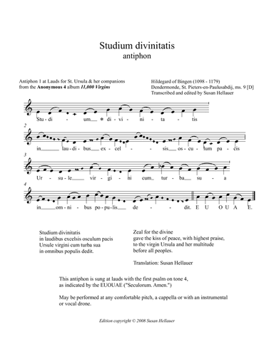 Antiphon: Studium divinitatis, from Anonymous 4's album "11,000 Virgins" - Score Only (arr. Susan Hellauer)