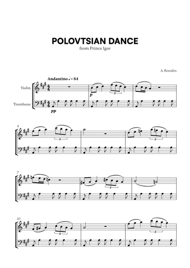 Polovtsian Dance (from Prince Igor) (for Violin and Trombone) (arr. Cadenza Editions)