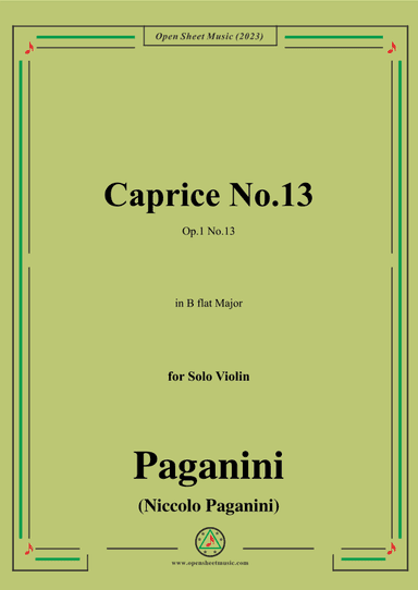 Paganini-Caprice No.13,Op.1 No.13,in B flat Major,for Solo Violin (arr. OSM Press)