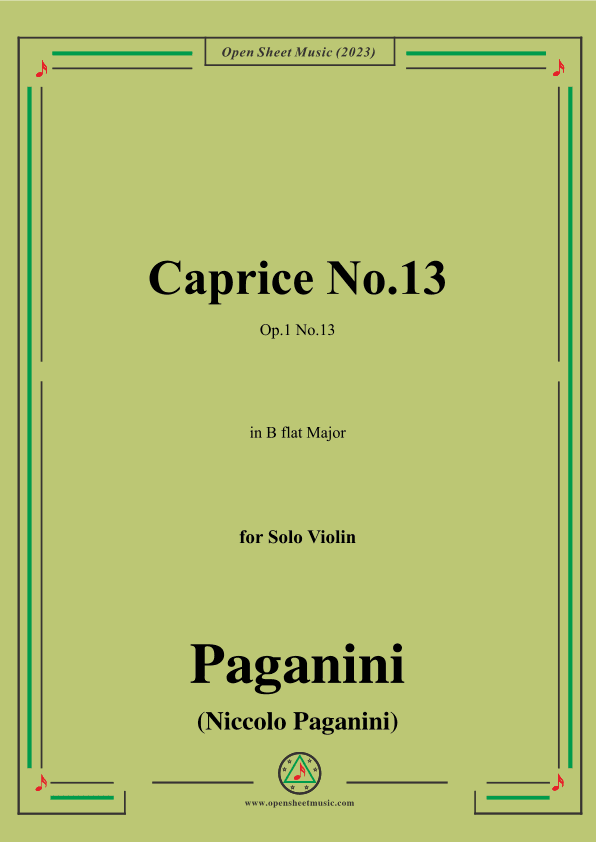 Paganini-Caprice No.13,Op.1 No.13,in B flat Major,for Solo Violin (arr. OSM Press)