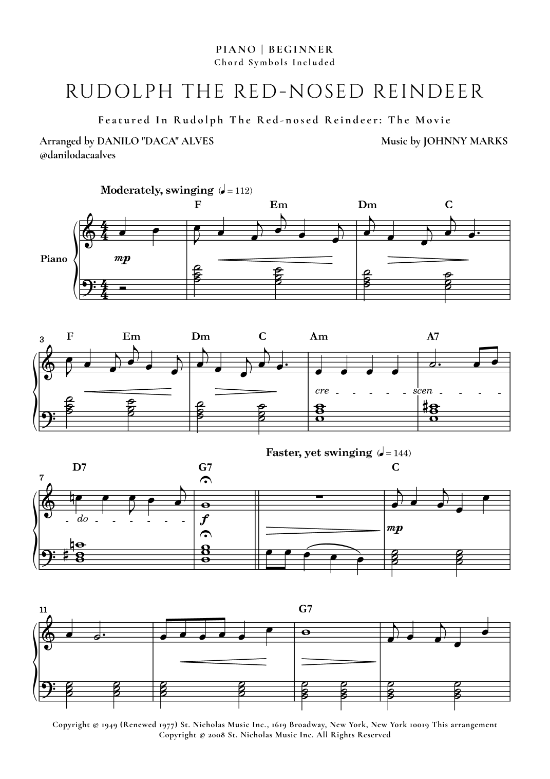 Rudolph The Red-nosed Reindeer (arr. Danilo "Daca" Alves)
