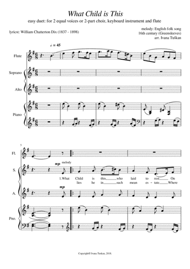 What Child is This,  for SA, piano and flute, E minor (arr. Ivana Tuskan)