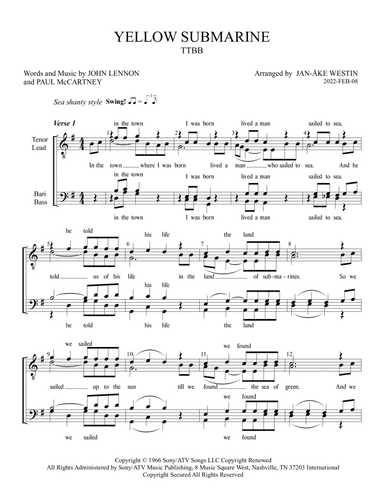 Yellow Submarine (arr. Jan-Ake Westin)
