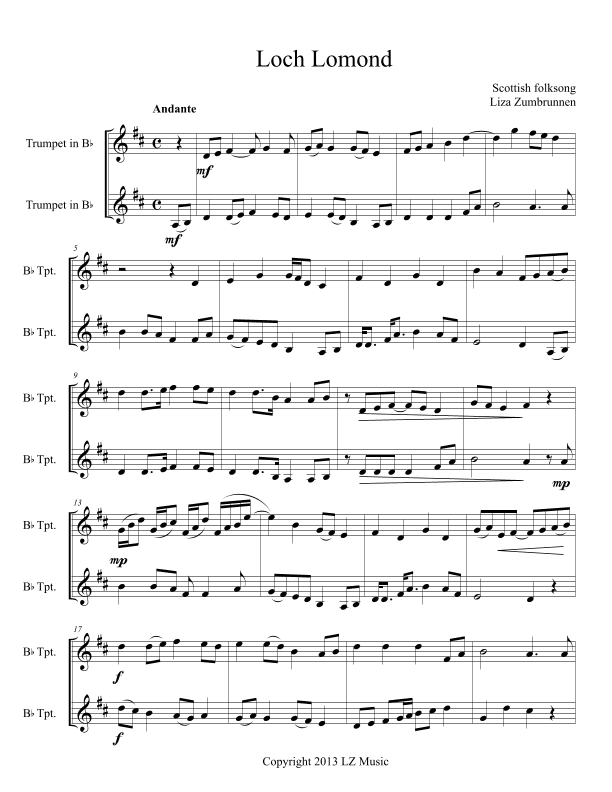 Loch Lomond for Two Trumpets (arr. Liza Zumbrunnen)