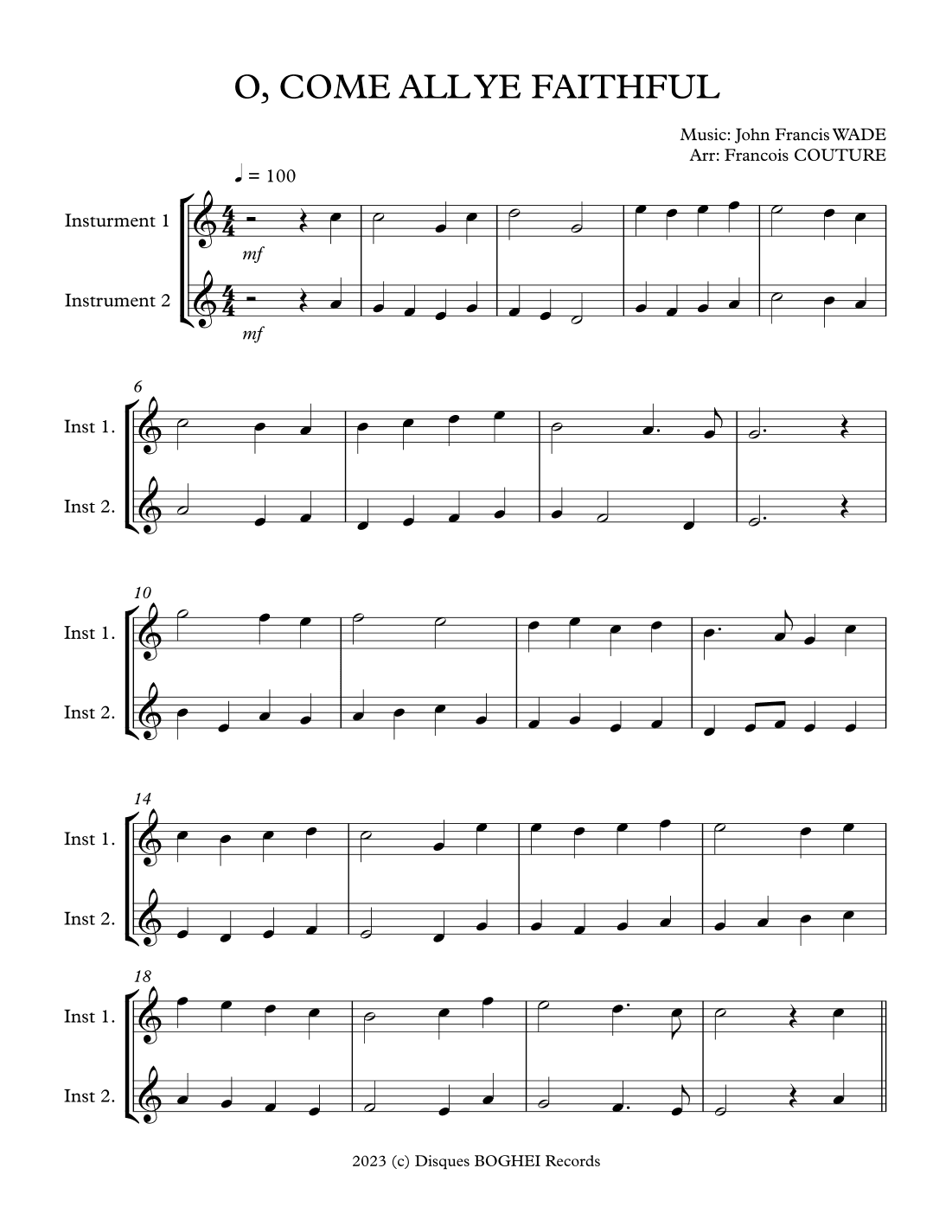 O COME ALL YE FAITHFUL (arr. Francois Couture)