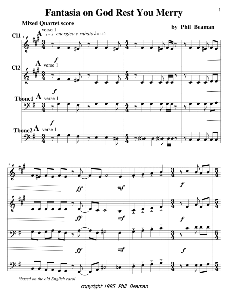 Fantasia on God Rest You Merry - Mixed Quartet 1 (arr. Phil Beaman)
