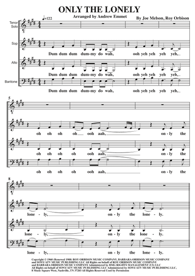 Only The Lonely (know The Way I Feel) (arr. Andrew Emmet)