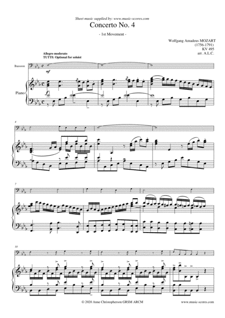 Allegro from Mozart's 4th horn concerto - Bassoon and Piano (arr. Anne Christopherson GRSM ARCM)