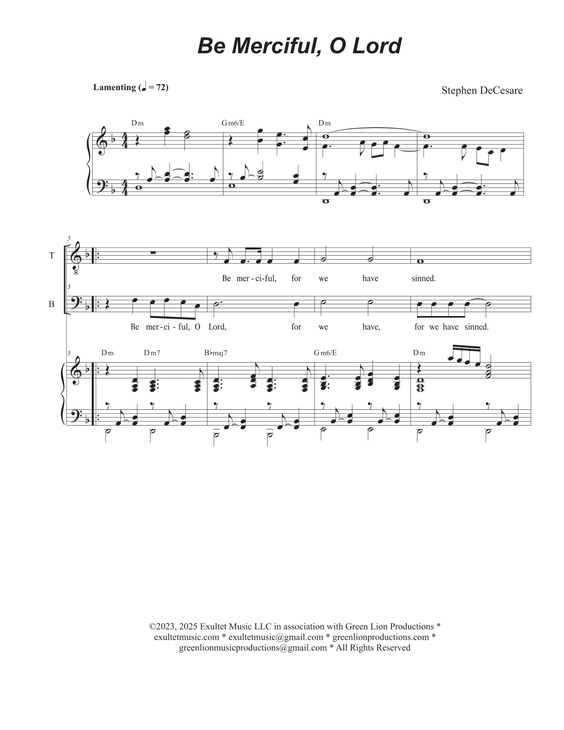 Be Merciful, O Lord (Duet for Tenor and Bass solo)