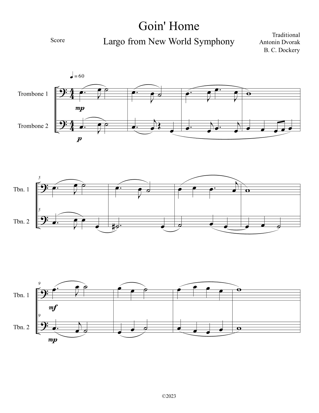 Goin' Home - Largo from New World Symphony (Trombone Duet) (arr. B. C. Dockery)