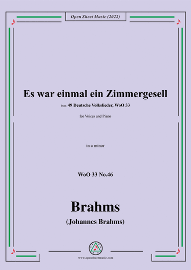Brahms-Es war einmal ein Zimmergesell,WoO 33 No.46 (arr. Open Cloud)