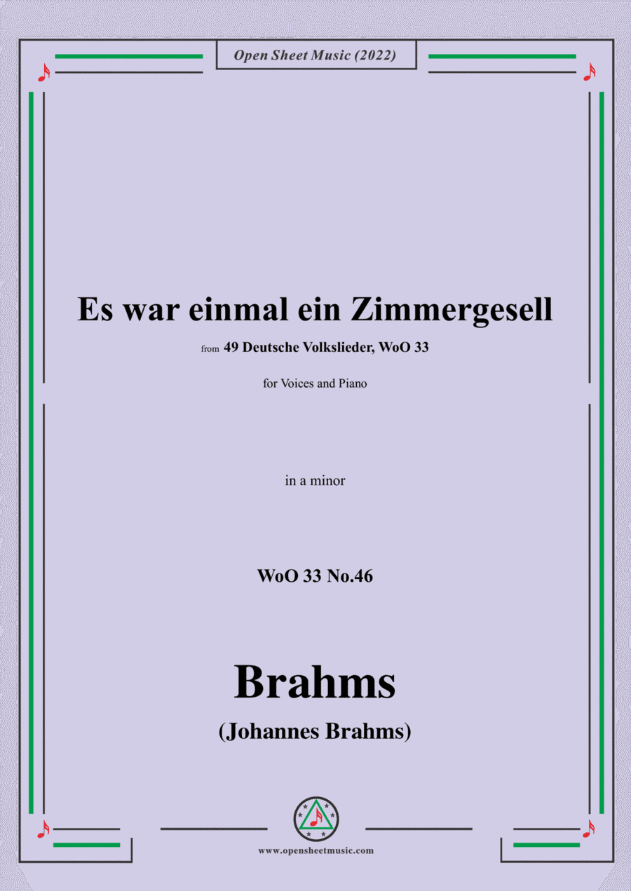 Brahms-Es war einmal ein Zimmergesell,WoO 33 No.46 (arr. Open Cloud)