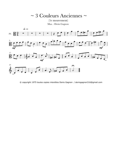 3 Couleurs anciennes / pour Quatuor à Cordes / (1er Mouvement)