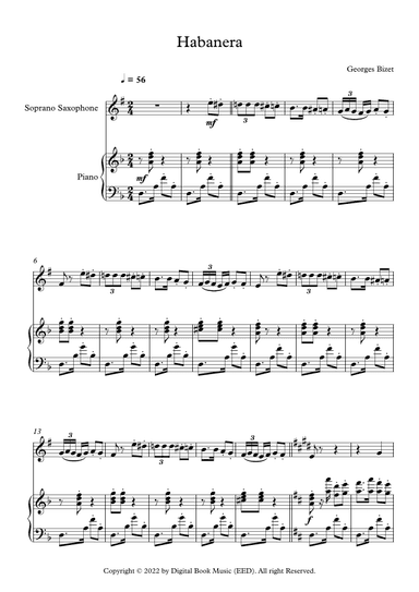 Habanera - Georges Bizet (Soprano Sax + Piano) (arr. Digital Book Music)