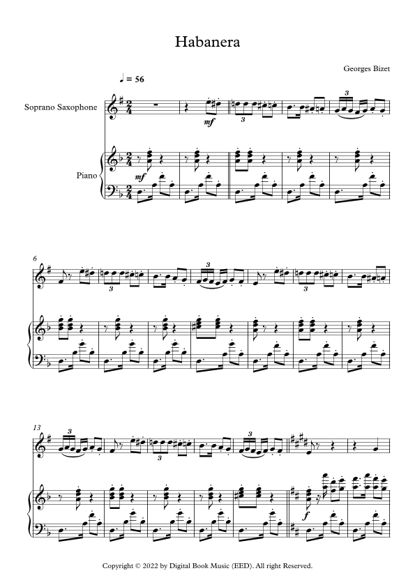 Habanera - Georges Bizet (Soprano Sax + Piano) (arr. Digital Book Music)