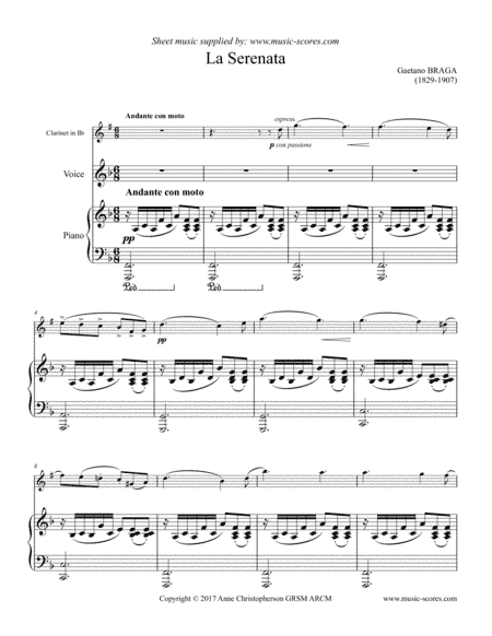 Serenata, or Angel's Serenade - Voice, Clarinet and Piano, F major (arr. Anne L Christopherson GRSM ARCM)