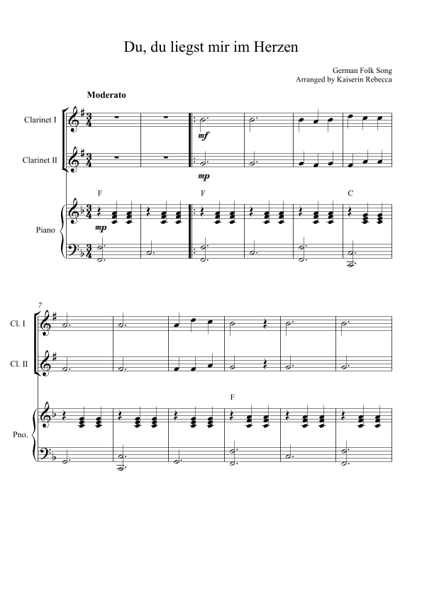 Du, du liegst mir im Herzen (You, you are in my heart) (arr. Kaiserin Rebecca)
