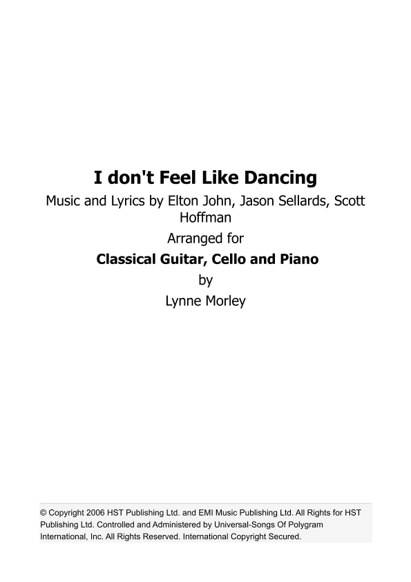I Don't Feel Like Dancin' (arr. Lynne Morley)