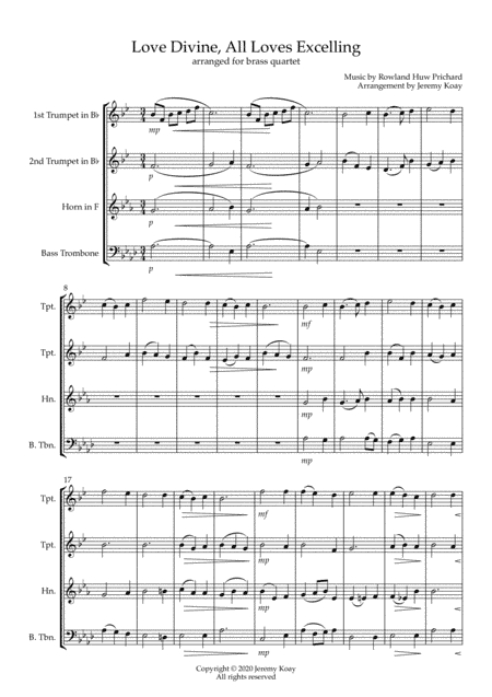 Love Divine, All Loves Excelling (Brass Quartet) (arr. Jeremy Koay)