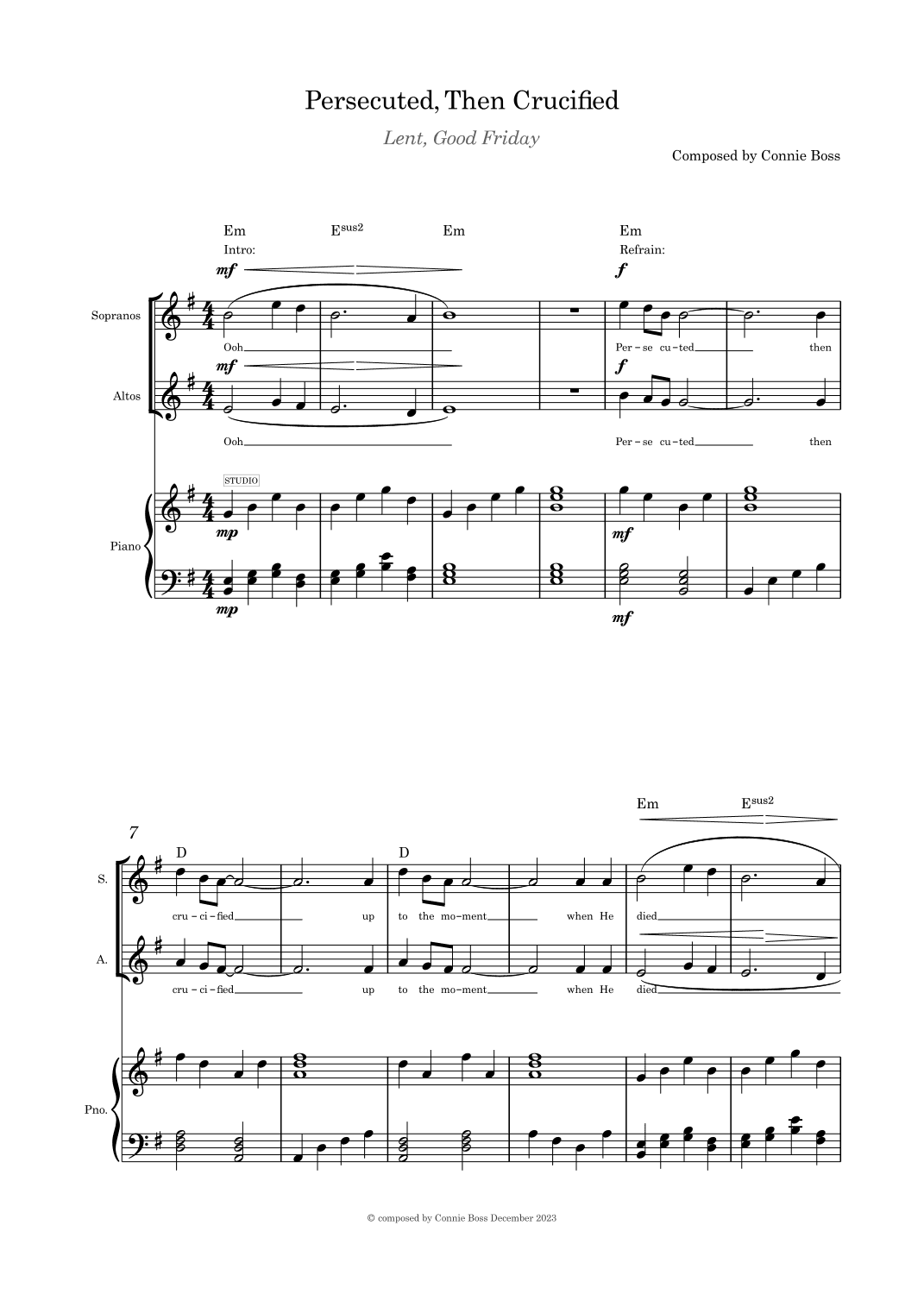 Persecuted Then Crucified solo and some harmony with piano key of G