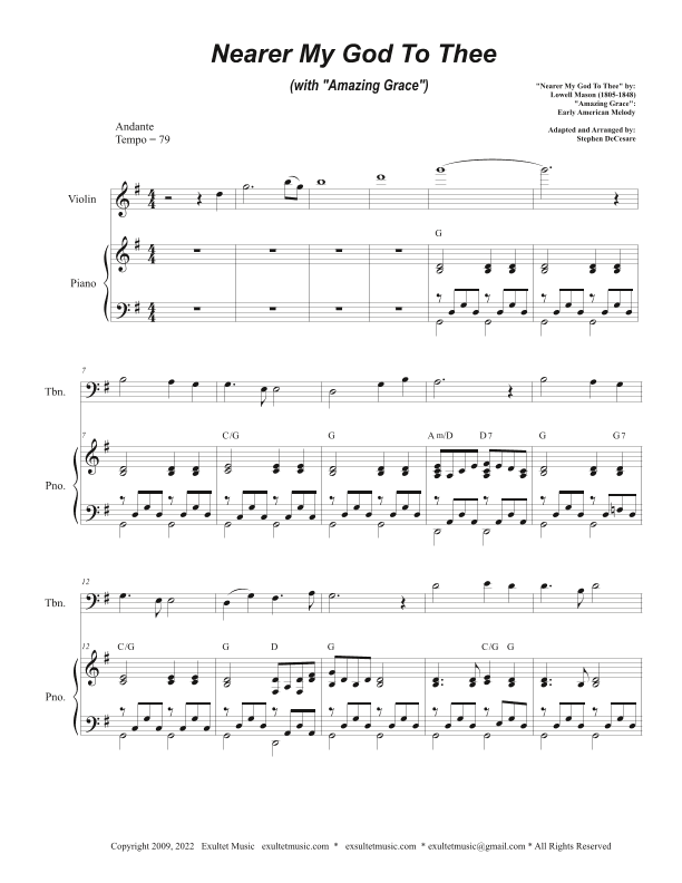 Nearer My God To Thee (with "Amazing Grace") (Trombone solo and Piano) (arr. Stephen DeCesare)