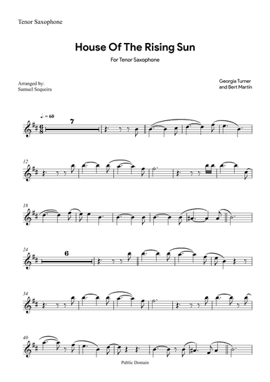 House of the Rising Sun - for Tenor Saxophone - with play along (arr. Samuel Sequeira)