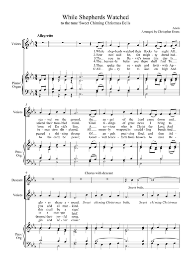 Sweet Chiming Bells (While Shepherds Watched) arranged for SATB & Organ/Keyboard (arr. Christopher Evans)
