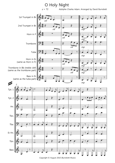 O Holy Night for Brass Quintet (arr. D.Burndrett)