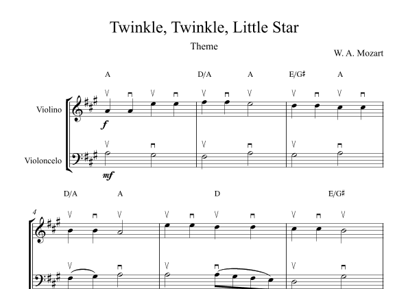 Twinkle, Twinkle, Little Star | For Violin & Cello (With Chords) (arr. Karen Gueiros)