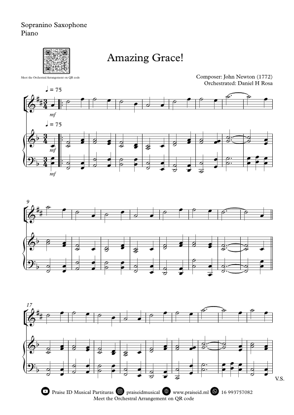 Amazing Grace How Sweet the sound - Easy Sopranino Saxophone and Piano (arr. Daniel H Rosa)