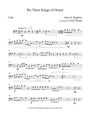We Three Kings of Orient (String Orchestra) Cello part (arr. Nick Raspa)