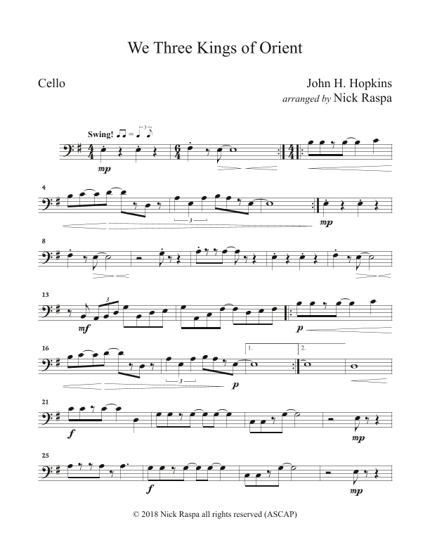 We Three Kings of Orient (String Orchestra) Cello part (arr. Nick Raspa)