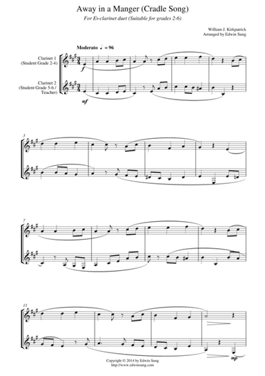 Away in a Manger (Cradle Song) (for Eb-clarinet duet, suitable for grades 2-6) (arr. Edwin Sung)
