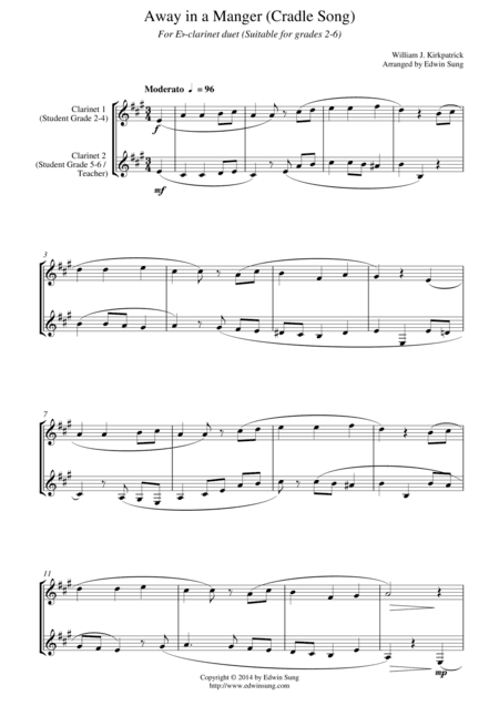 Away in a Manger (Cradle Song) (for Eb-clarinet duet, suitable for grades 2-6) (arr. Edwin Sung)