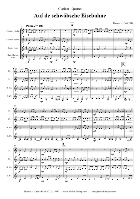 Auf der schäbsche Eisebahne  - Swabian anthem/Oktoberfest  - Clarinet Quartet (arr. Thomas H. Graf)