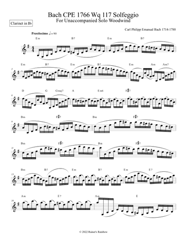 Bach CPE Solfeggio Arranged for Clarinet (arr. R G Roth)
