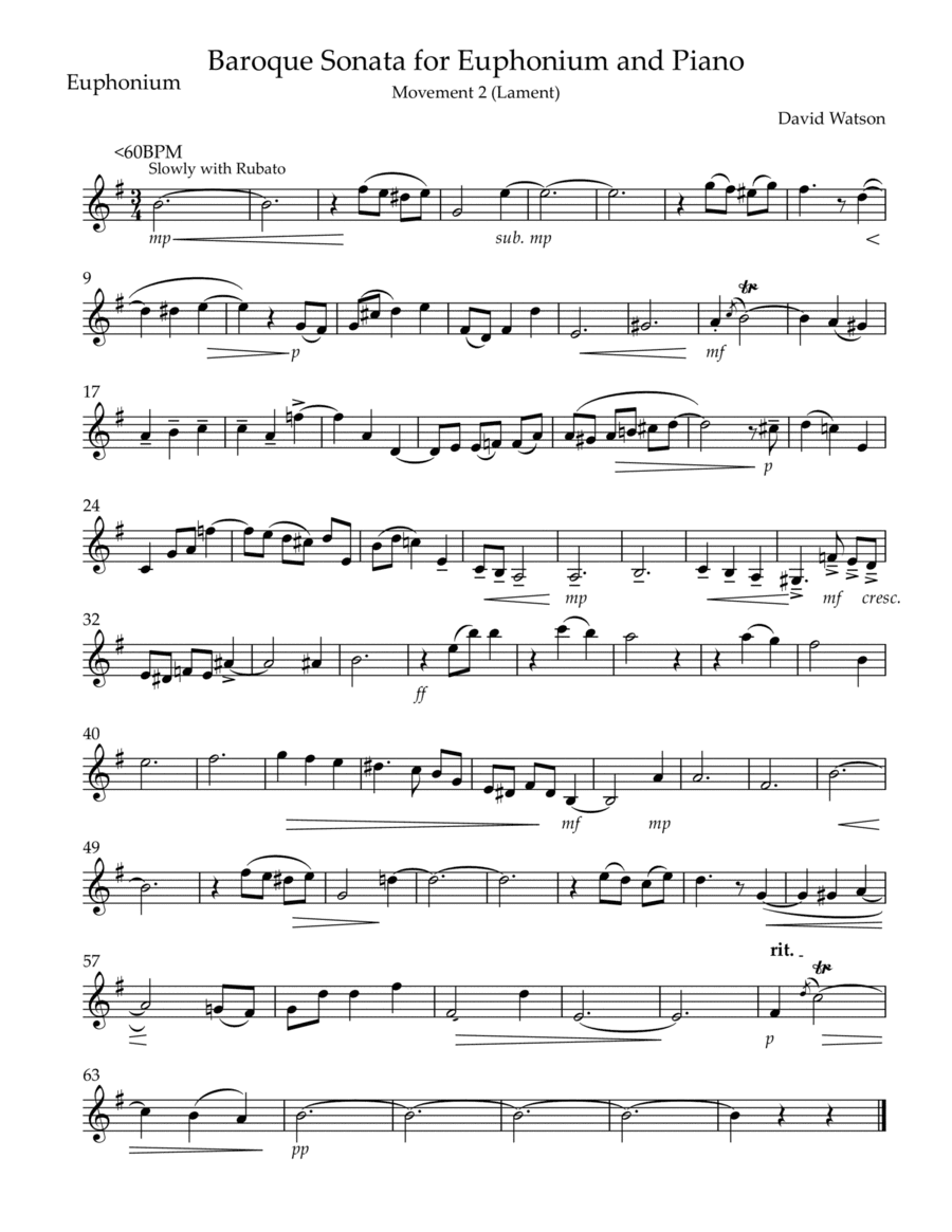 Baroque Sonata for Euphonium 2nd Movement (Lament)