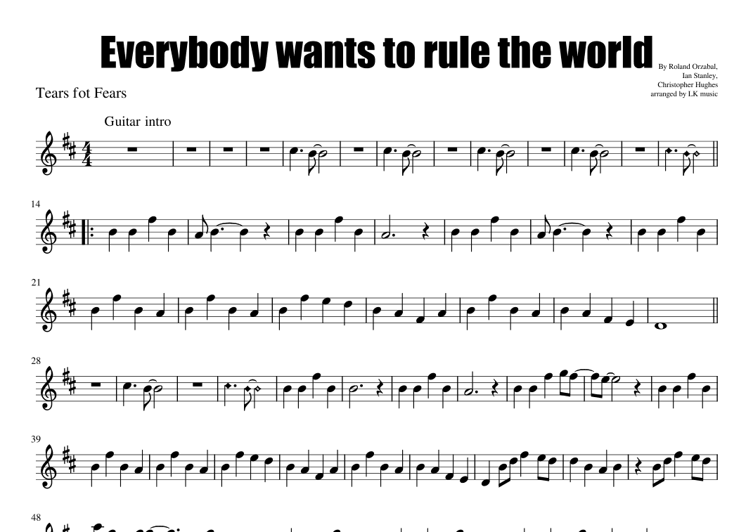 Everybody Wants To Rule The World (arr. Lkmusic)