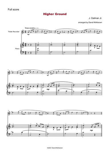 Higher Ground, Gospel Hymn for Treble Recorder and Piano (arr. David McKeown)