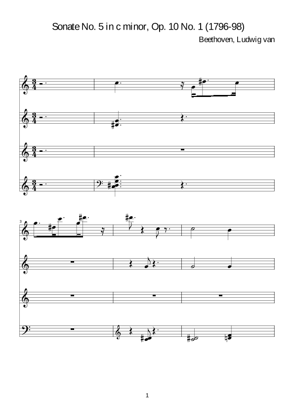 Beethoven:Sonate No. 5 in c minor, Op. 10 No. 1 for piano solo (arr. WALID B)