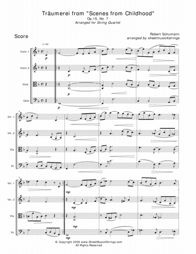 Schumann, R. - Traumerei for String Quartet (arr. Linda M Scott)