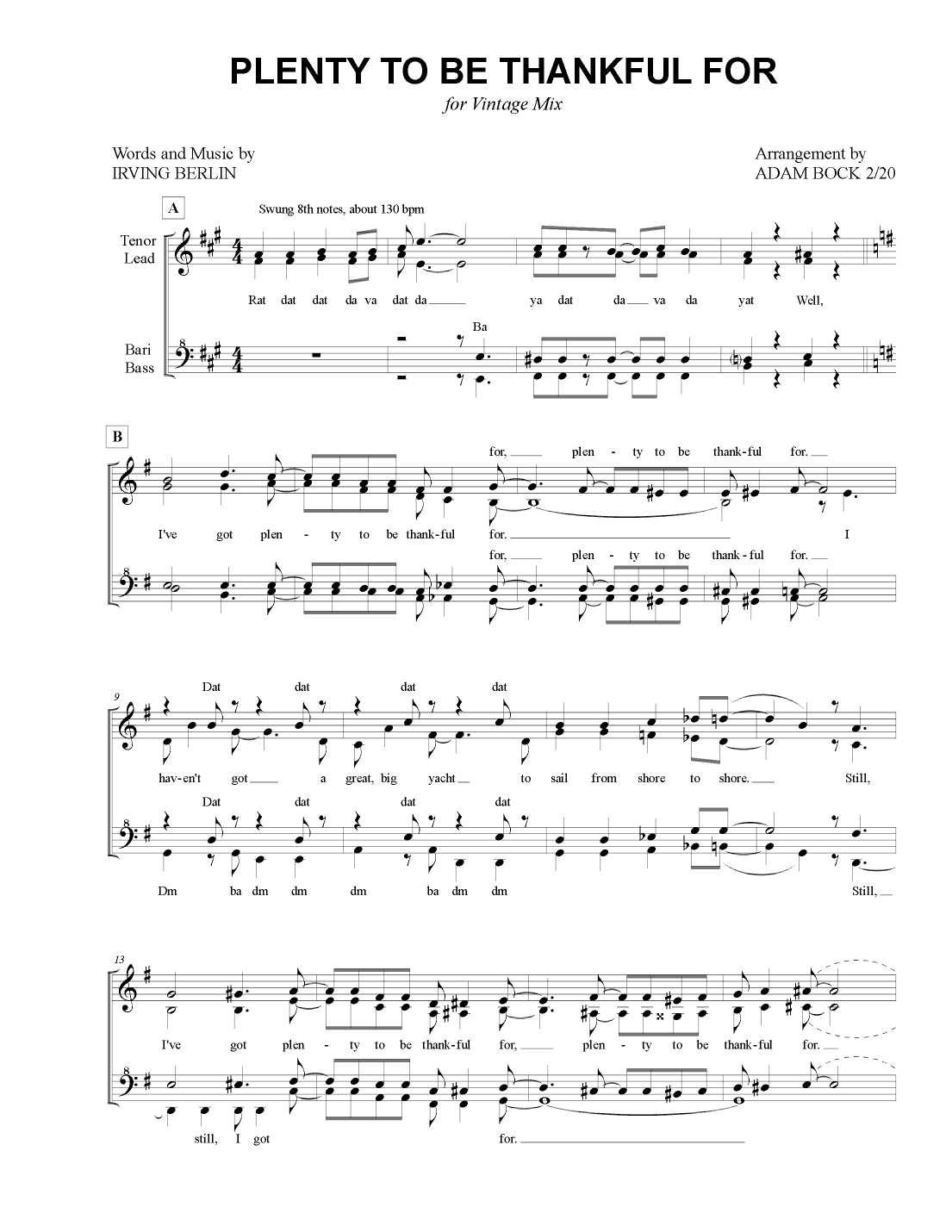 Plenty To Be Thankful For (arr. Adam Bock)