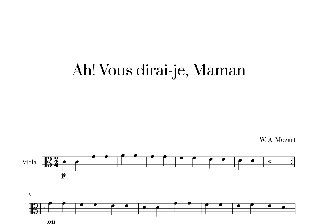 W. A. Mozart - Ah! Vous dirai-je, Maman for Viola Solo (arr. Cadenza Editions)