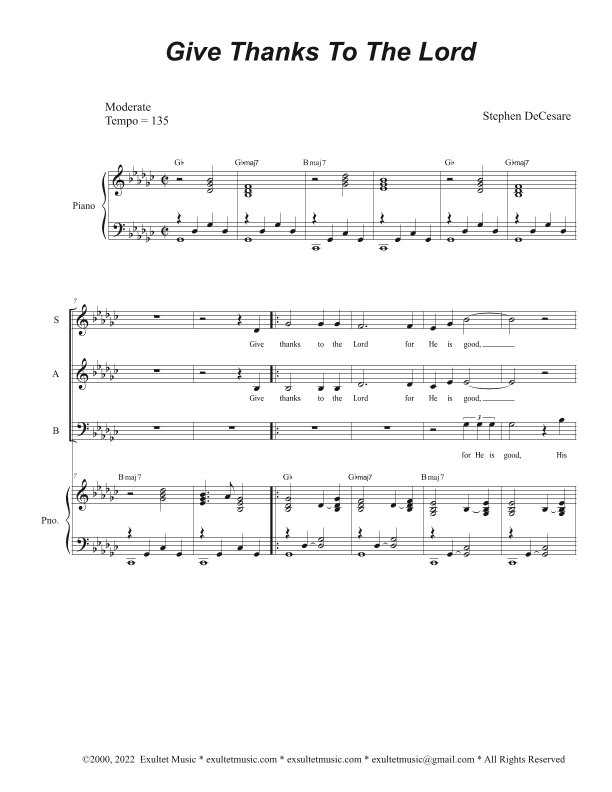 Give Thanks To The Lord (SAB)