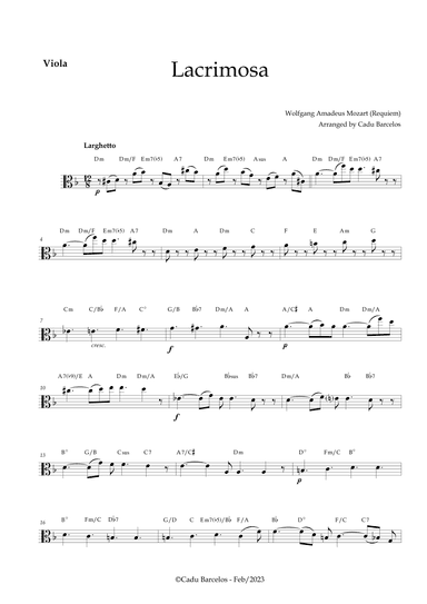 Lacrimosa - Viola and chords (Mozart) (arr. Cadu Barcelos)