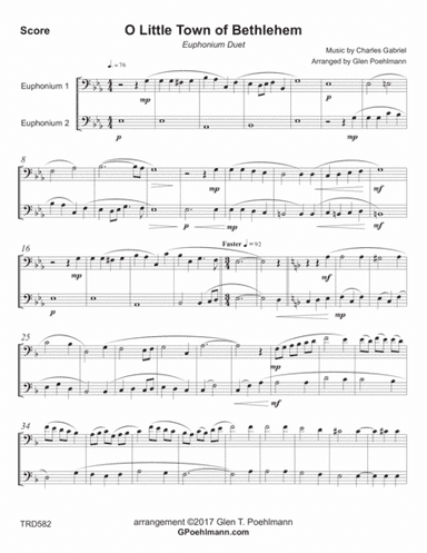 O LITTLE TOWN OF BETHLEHEM - EUPHONIUM/TROMBONE DUET (unaccompanied) (arr. Glen Poehlmann)