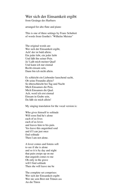 Wer sich der Einsamkeit ergibt (Who gives himself to solitude) for alto flute and piano (arr. David Warin Solomons)
