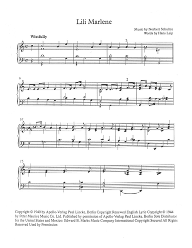Lilli Marlene (lili Marleen) (arr. Robert Blond)