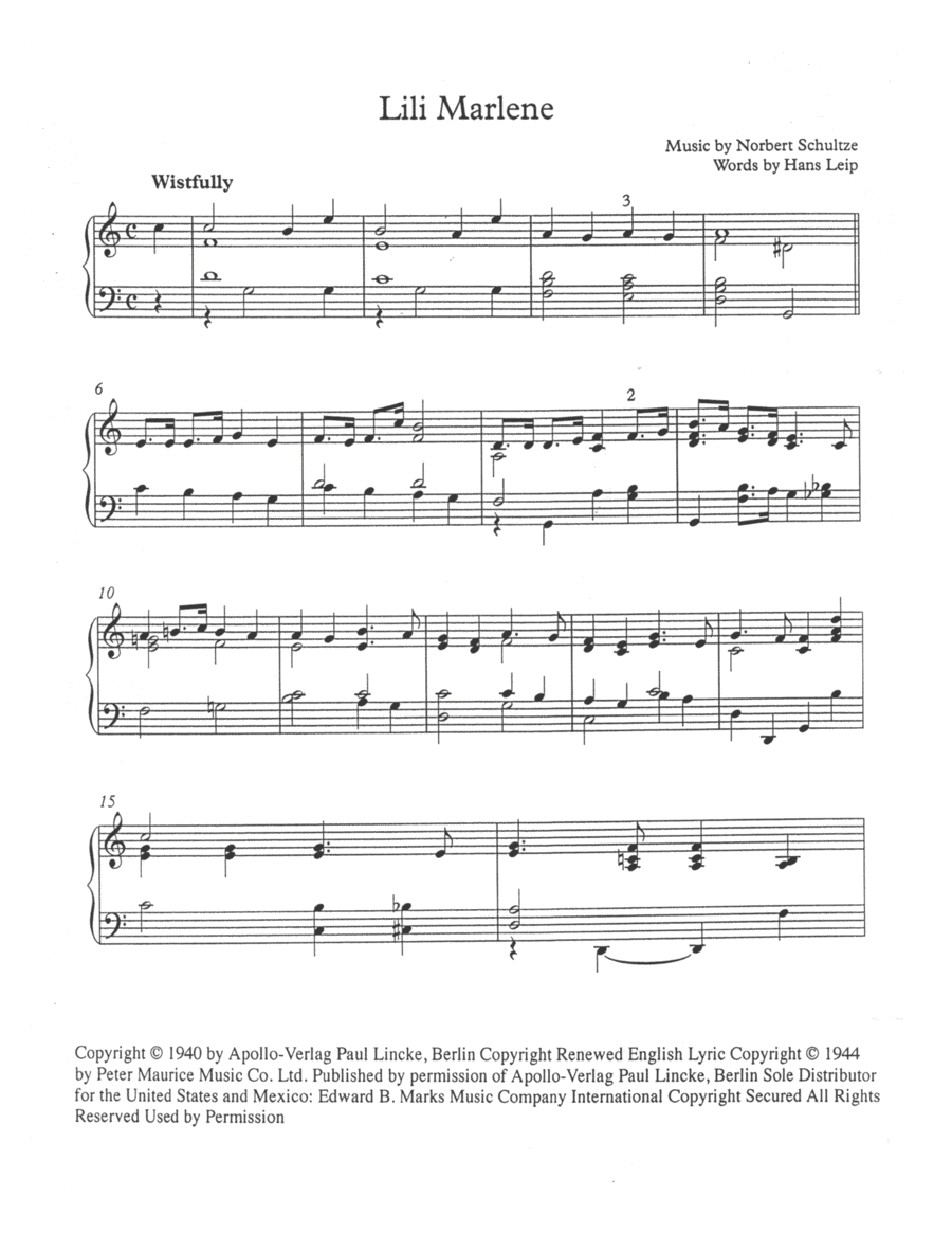 Lilli Marlene (lili Marleen) (arr. Robert Blond)